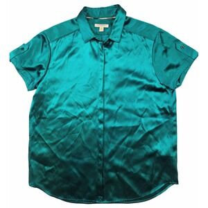 Burberry Brit Emerald Silk Blend Button S. S Collared Blouse Women's Size Medium